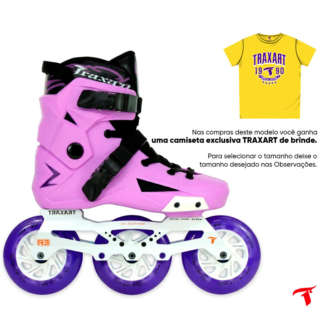 Patins Revolt Lilas + Base Híbrida+ Rodas LED Roxa 110mm