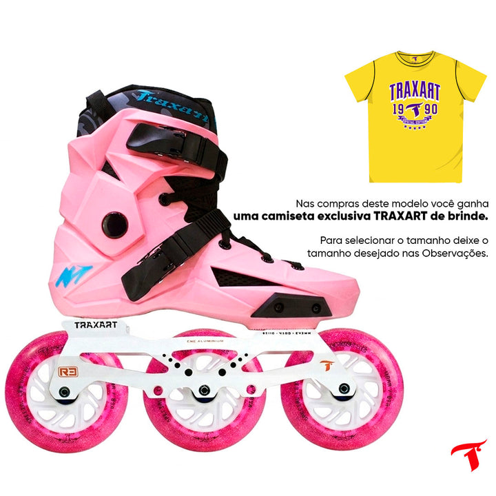 Patins Revolt Rose + Base Híbrida+ Rodas LED Rosa 110mm