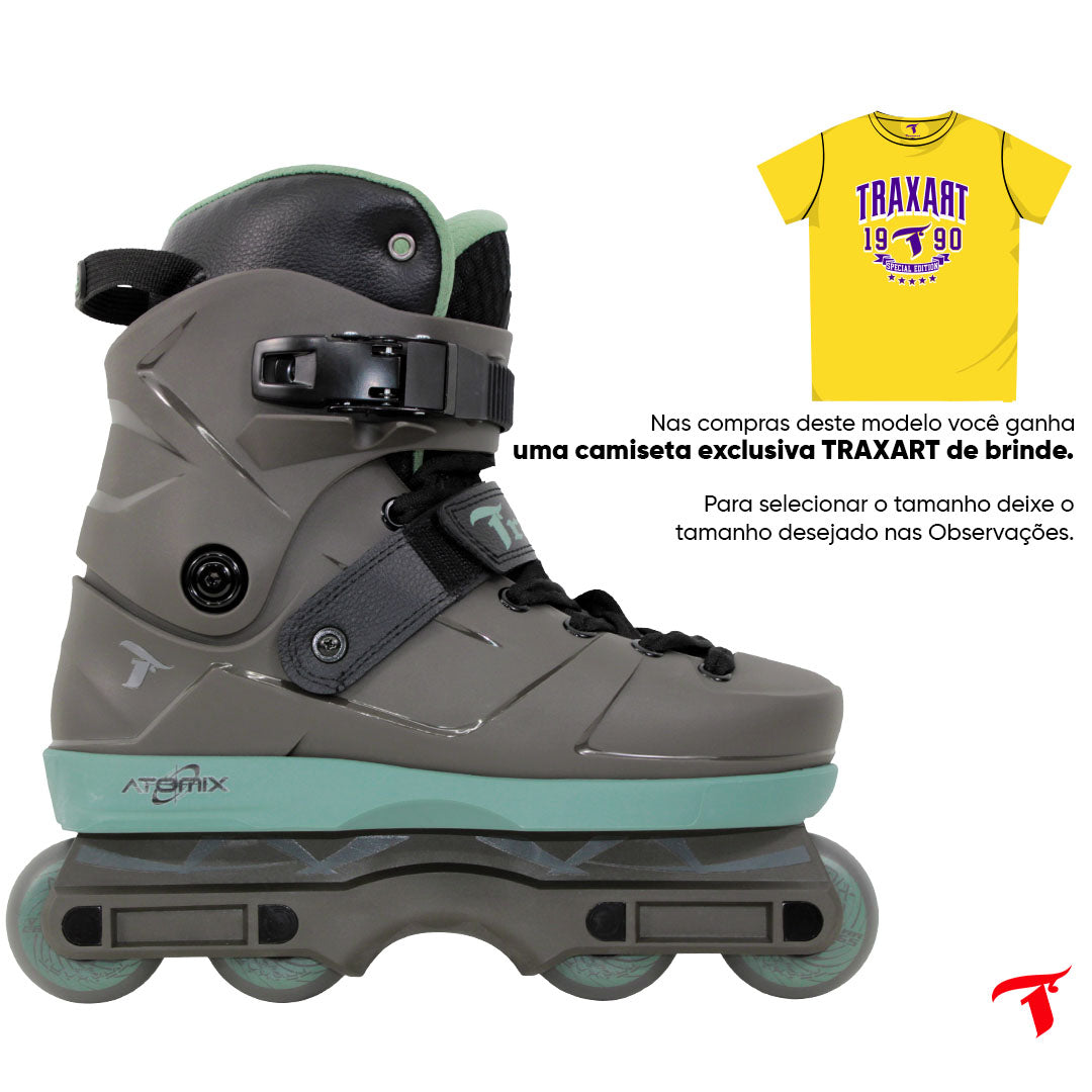 Patins Atomix Cinza e Verde - 59mm ABEC-9 Cromo