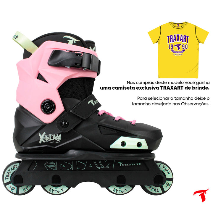 Patins Infantil X-Play + Cuff Rosa + Cadarço Rosa