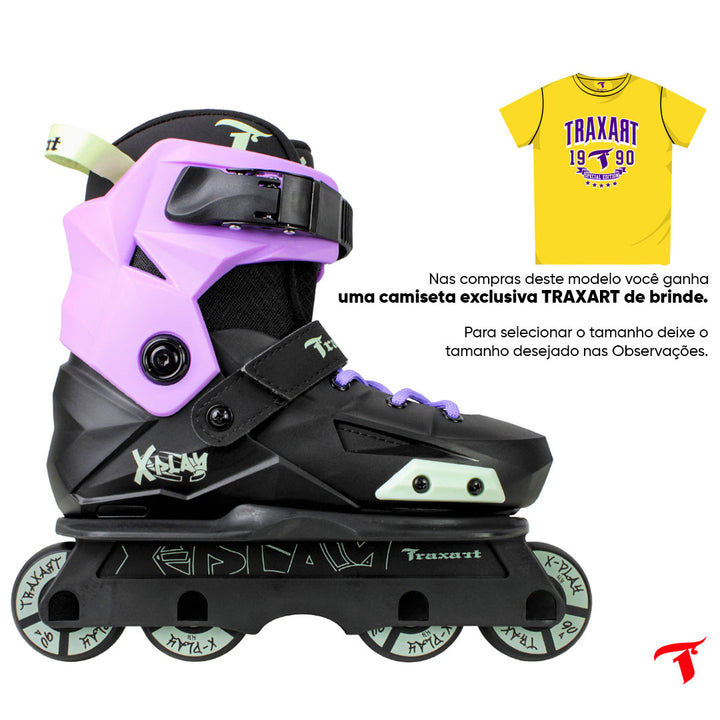 Patins Infantil X-Play + Cuff Lilás + Cadarço Lilás