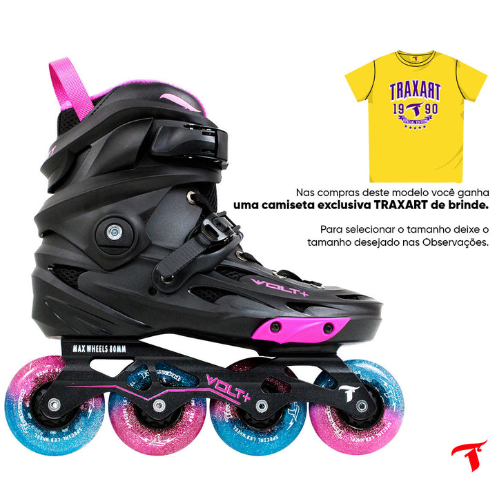 Patins Volt + 2.0 Rosa + Roda de LED Pink/Azul - 80mm/85A