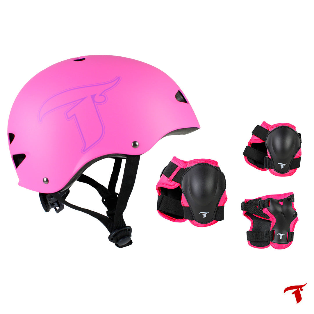 Kit Capacete de Micro Ajuste Basic Rosa + Proteção Infantil Pink