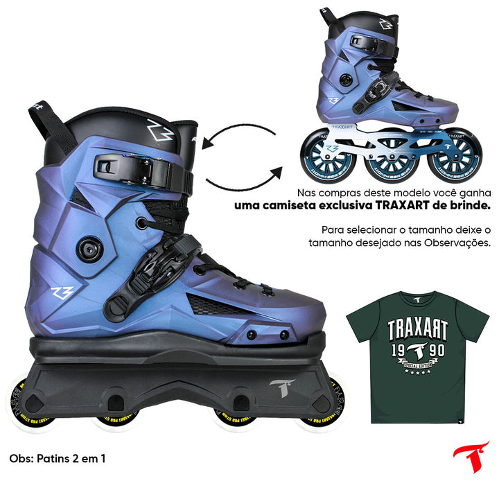 Patins R3 Azul Holográfico 2 em 1 - Street ou Freestyle