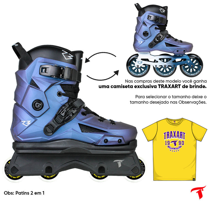 Patins R3 Azul Holográfico 2 em 1 - Street ou Freestyle