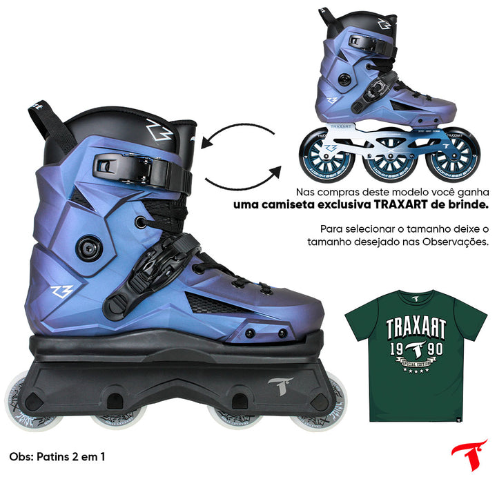 Patins R3 Azul Holográfico 2 em 1 - Street ou Freestyle
