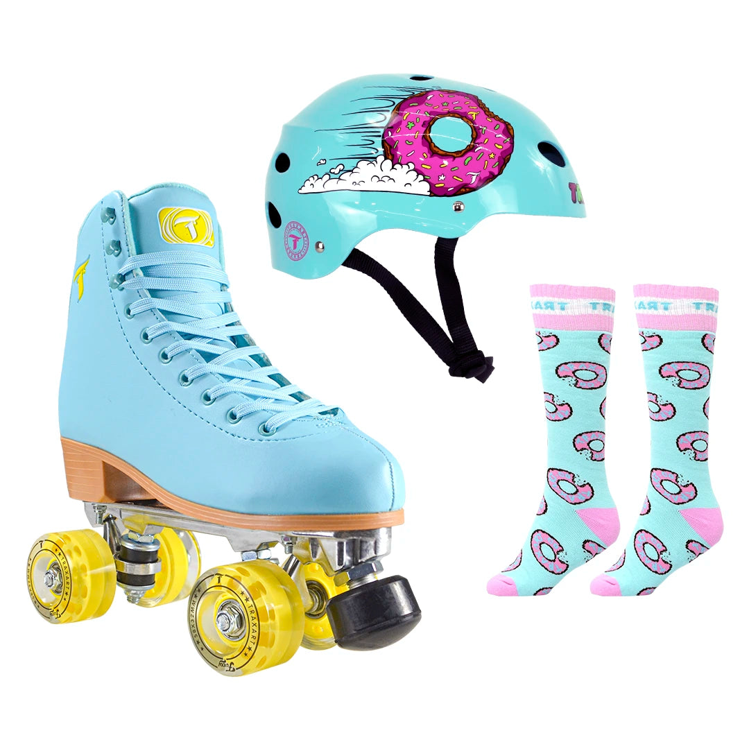 Patins Foxxy Azul + Capacete Pró Donuts + Meia Donuts