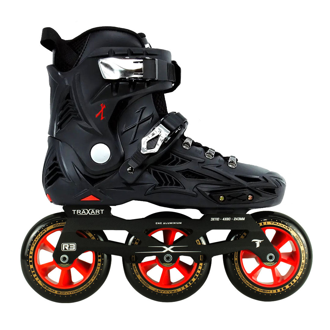 Patins Dynamix Preto V2 + Base Híbrida + Rodas High Performance 110mm