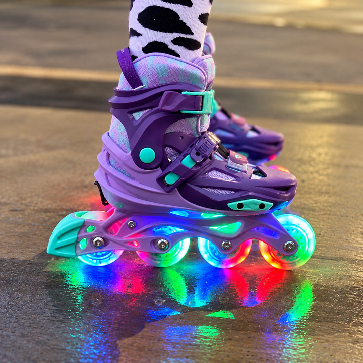 Patins Infantil X-light Roxo com Rodas de LED - 68/70mm ou 70/72mm ABEC-9