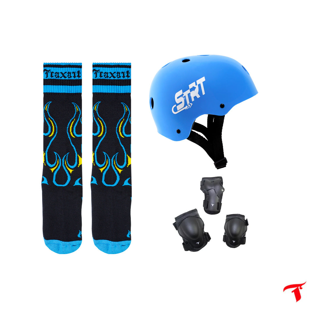 Kit Protetor Infantil + Meia Inline Fire Blue