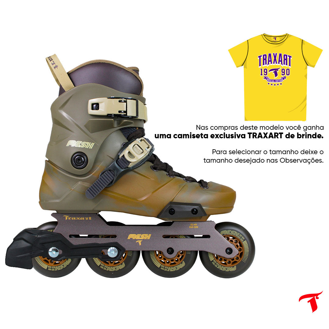 Patins Mesh Verde e Marrom com Freio - 80mm ABEC-9 Cromo