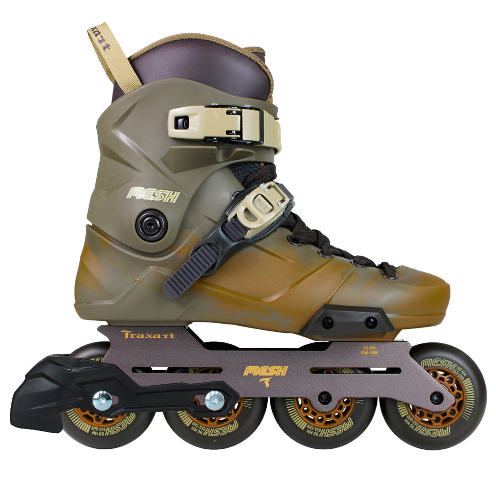 Patins Mesh Verde e Marrom com Freio - 80mm ABEC-9 Cromo