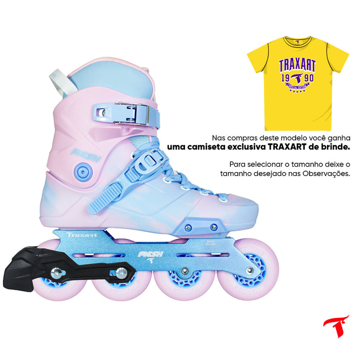 Patins Mesh 'Cotton Candy' com Freio - 80mm ABEC-9 Cromo