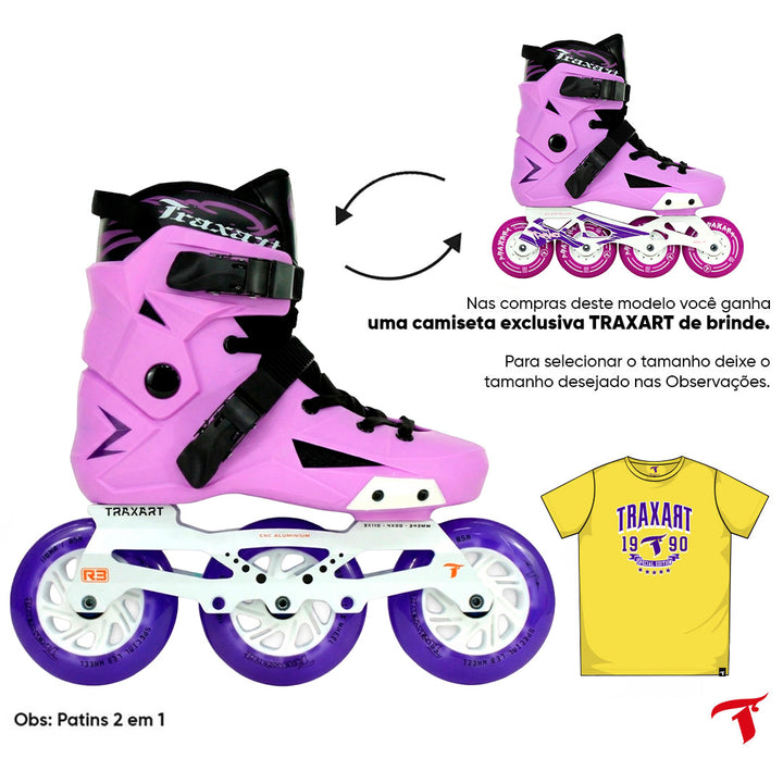 Patins Revolt Lilás 2 em 1 - 3 Rodas de LED ou 4 Rodas