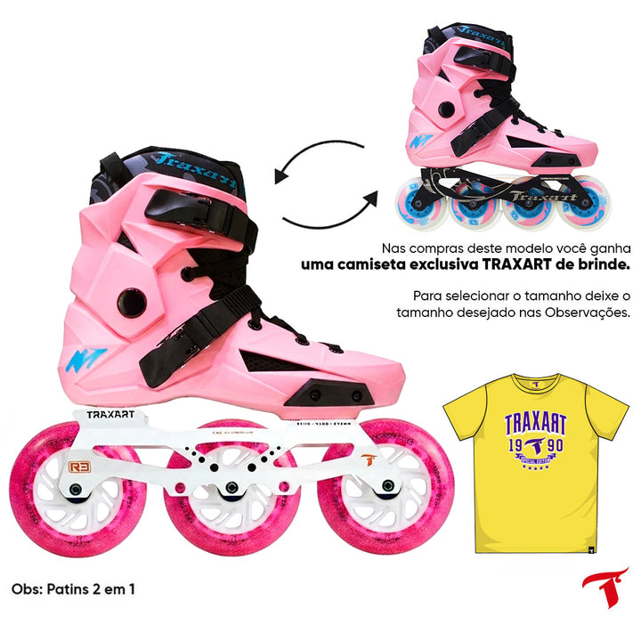 Patins Revolt Rose 2 em 1 - 3 Rodas de LED ou 4 Rodas