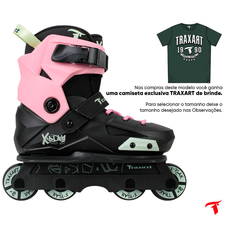 Patins Infantil X-Play + Cuff Rosa + Cadarço Rosa