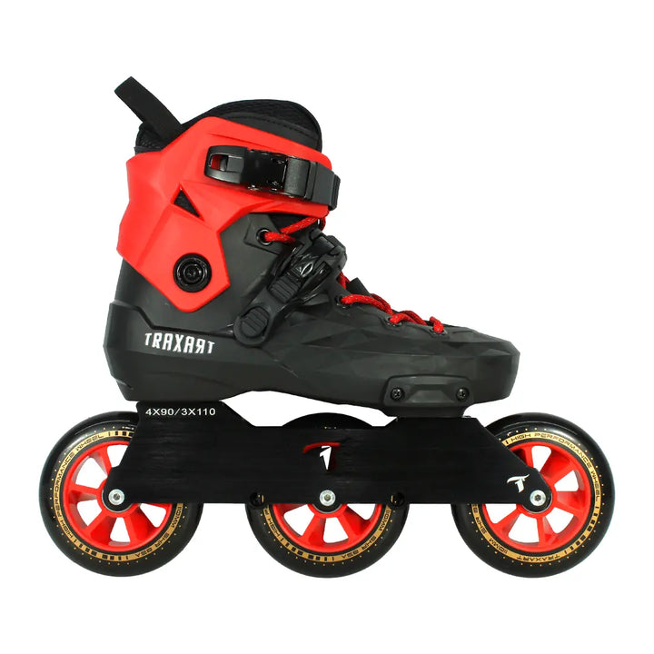Patins Custom + Cuff Vermelho + Cadarço Vermelho Refletivo + Base Solid + Rodas High Performance 110mm