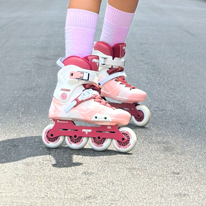 Patins Mesh Branco e Pink - 80mm ABEC-9 Cromo