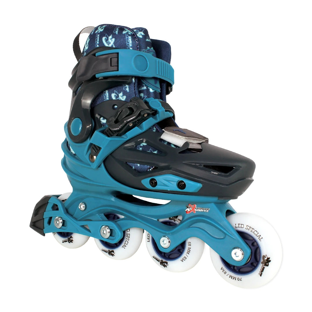 Patins Infantil X-light Azul com Rodas de LED - 68/70mm ou 70/72mm ABEC-9