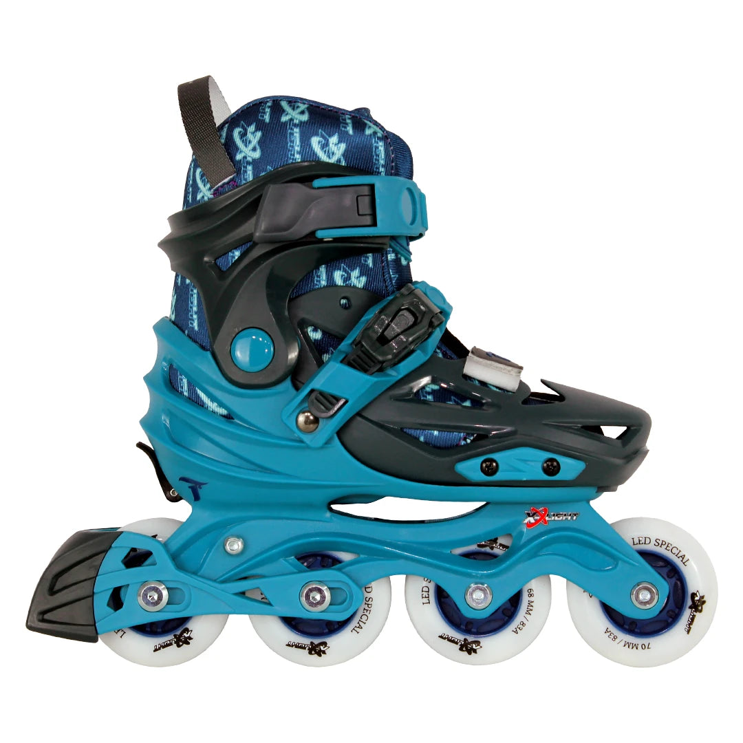 Patins Infantil X-light Azul com Rodas de LED - 68/70mm ou 70/72mm ABEC-9