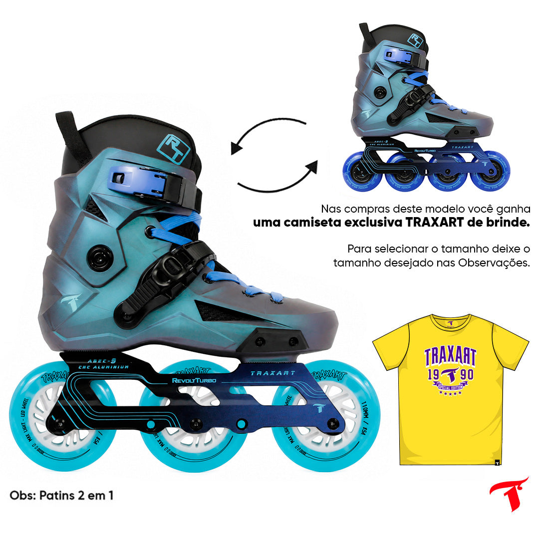 Patins Revolt Turbo Metallic Azul - 2 em 1