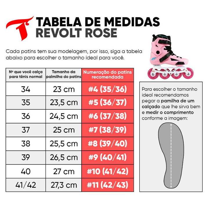 Patins Revolt Rose + Base Híbrida Branca + rodas de LED Glitter Rosa