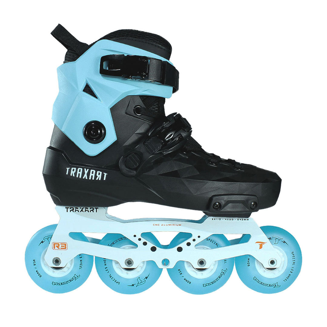 Patins Custom com Cuff Azul + Base Híbrida + Rodas de LED 80mm Azul