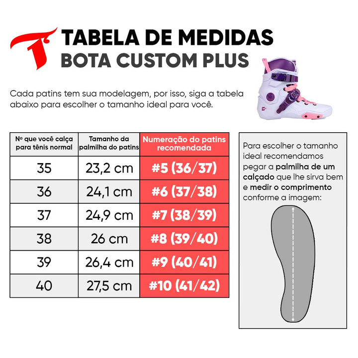 Patins Custom Plus Lilás + Base Híbrida Orion + Rodas LED Pink 110mm