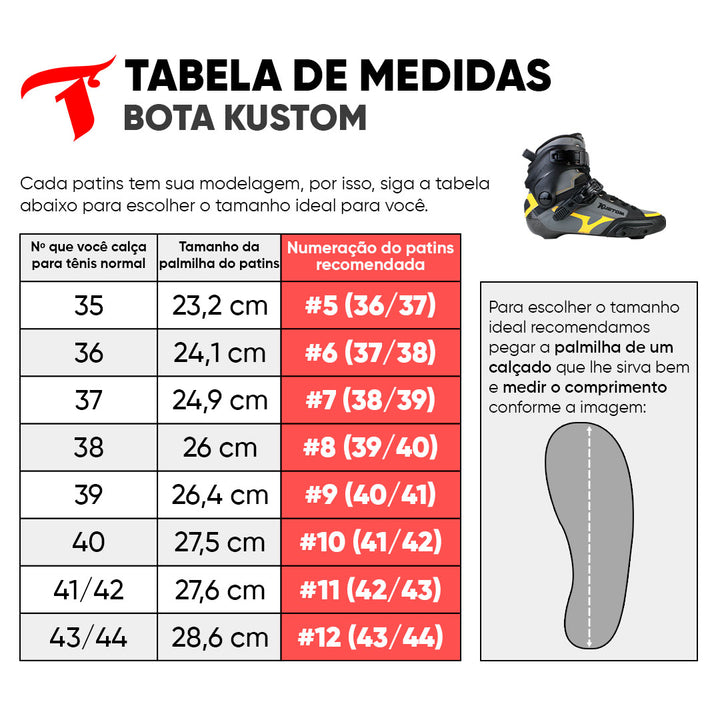 Patins Kustom Amarelo + Base Turbo + Rodas Slides 80mm/90A