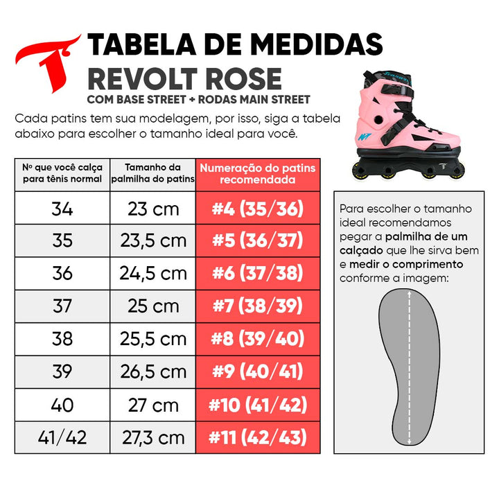 Patins Revolt Rose com Base Street - 57mm ABEC-9