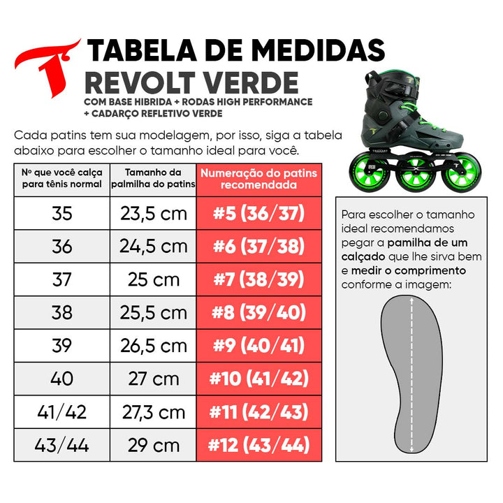 Patins Revolt Verde + Base Hibrida + Rodas High Performance 110mm/85A