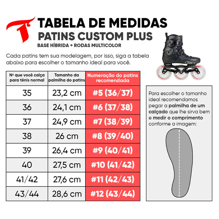 Patins Custom Plus Preta + Base Híbrida + Rodas LED Multicolor 110mm