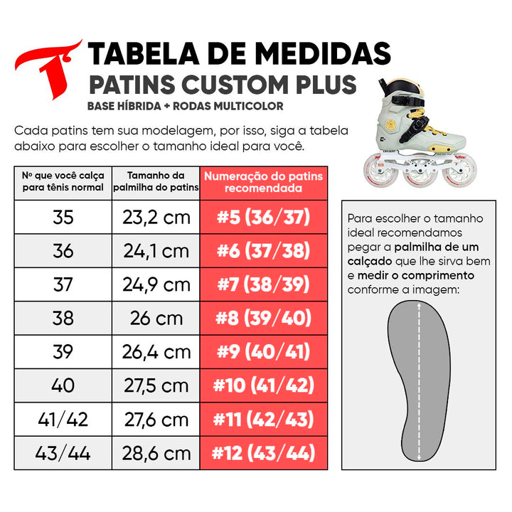 Patins Custom Plus Cinza + Base Híbrida + Rodas LED Multicolor 110mm
