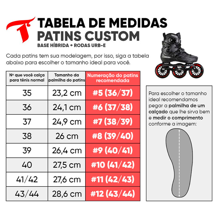 Patins Custom Preto + Base Híbrida + Rodas Urb-e 110mm