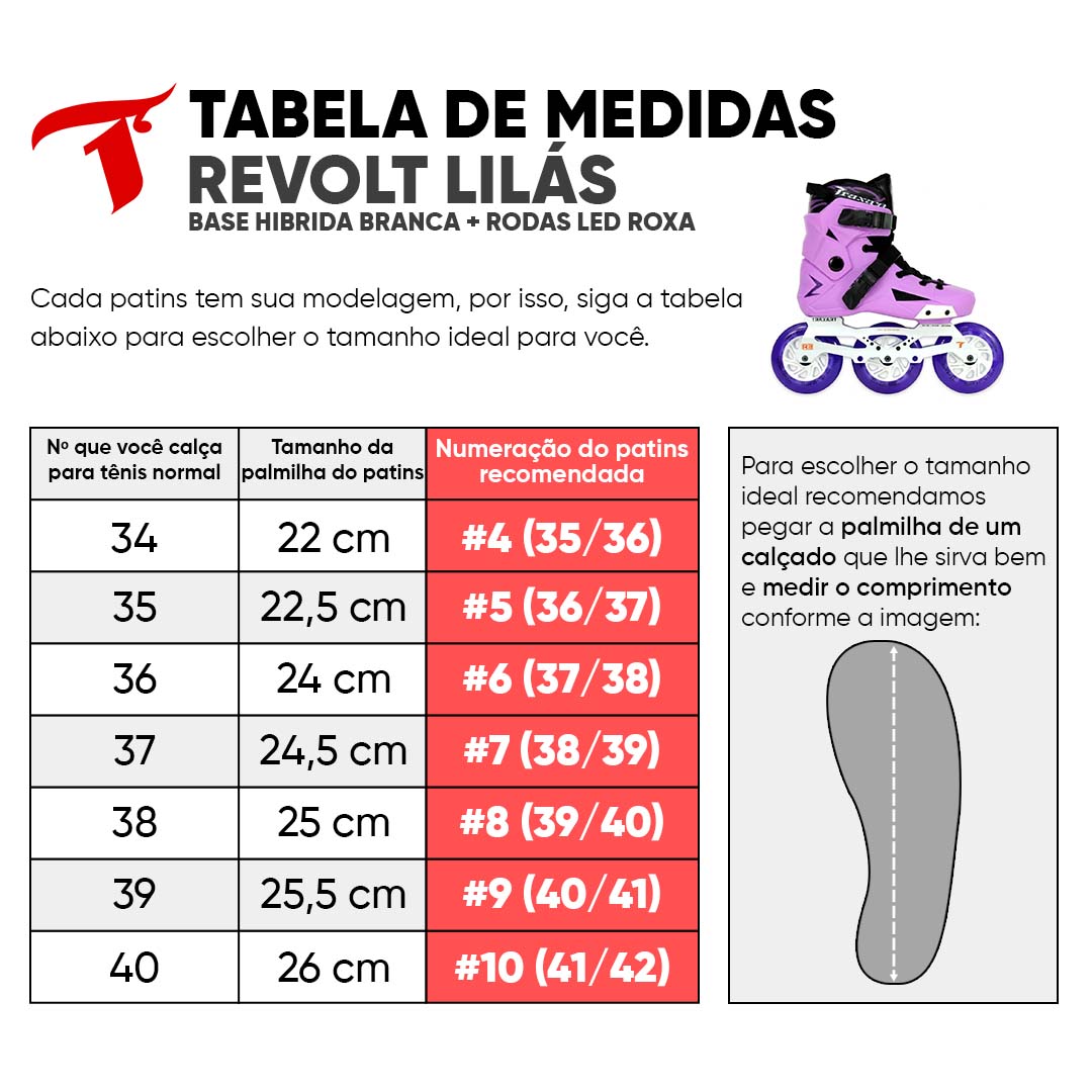 Patins Revolt Lilas + Base Híbrida+ Rodas LED Roxa 110mm
