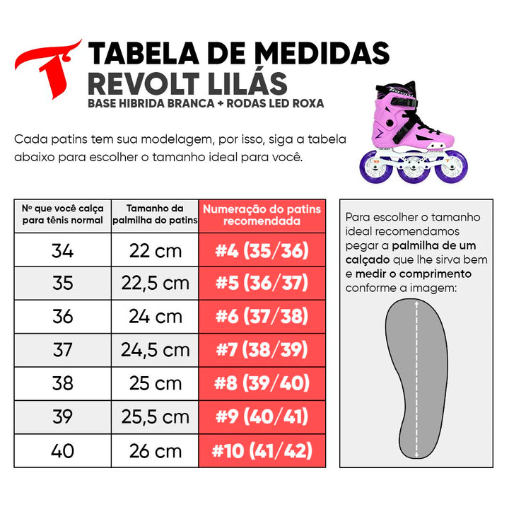 Patins Revolt Lilas + Base Híbrida+ Rodas LED Roxa 110mm