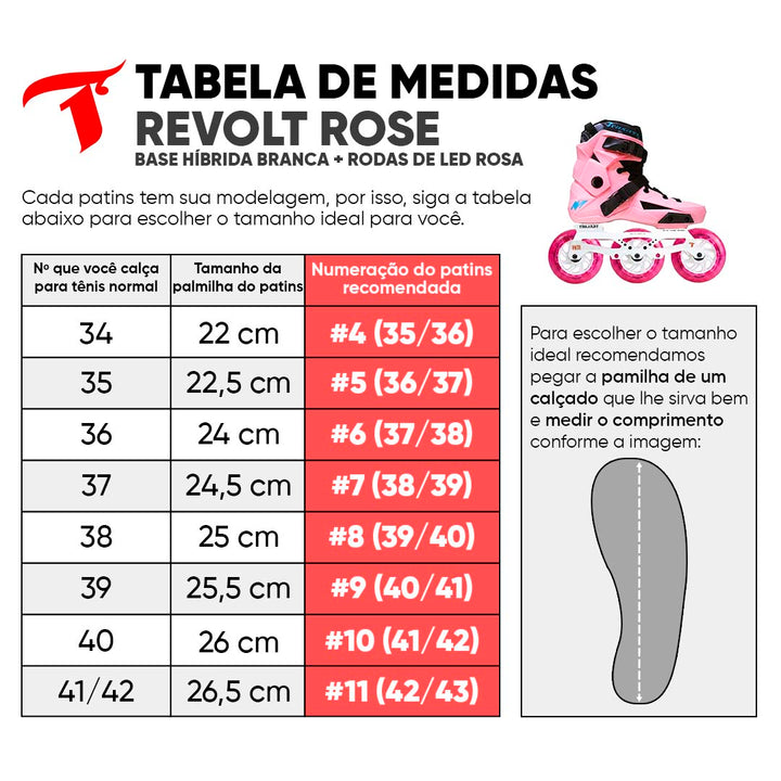 Patins Revolt Rose + Base Híbrida+ Rodas LED Rosa 110mm