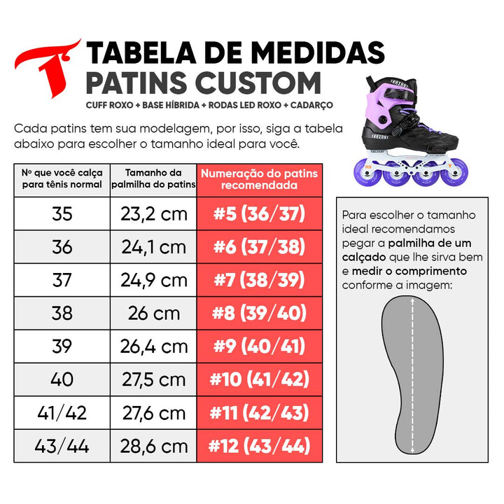Patins Custom com Cuff Lilás + Base Híbrida + Rodas de LED 80mm Roxo