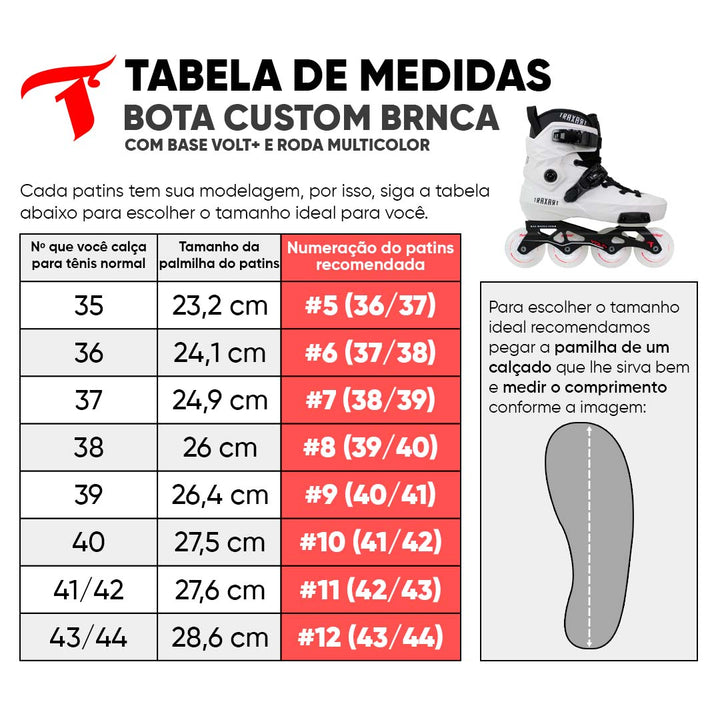 Patins Custom Branco + Base Volt + Rodas Multicolor 76mm