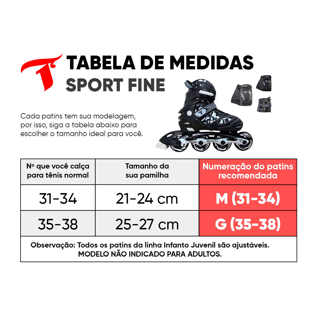 Patins Infantil SportFine Cinza - 70mm ou 72mm Com KIT De Proteção SSE-611