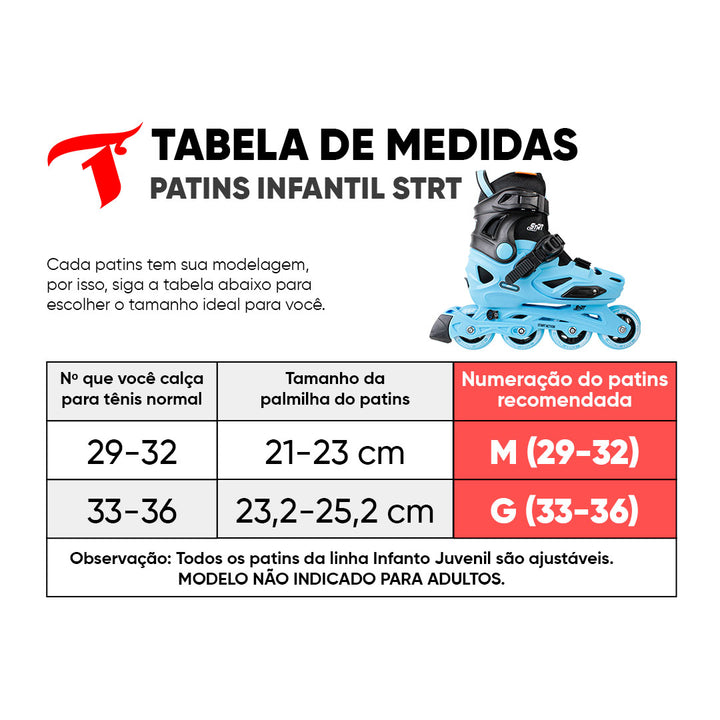 Patins Infantil STRT Azul - 68/70mm ou 70/72mm ABEC-5