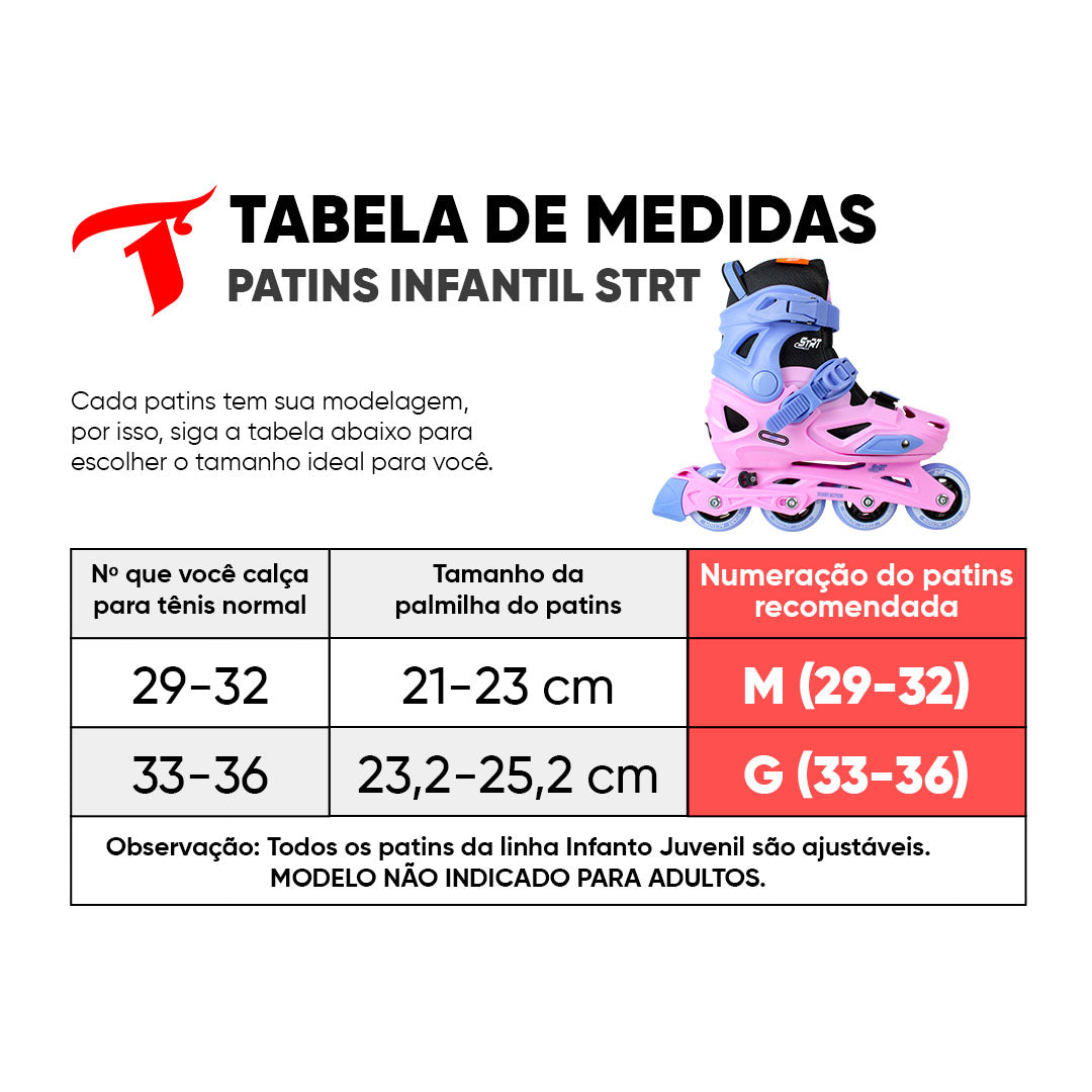 Patins Infantil STRT Rosa - 68/70mm ou 70/72mm ABEC-5