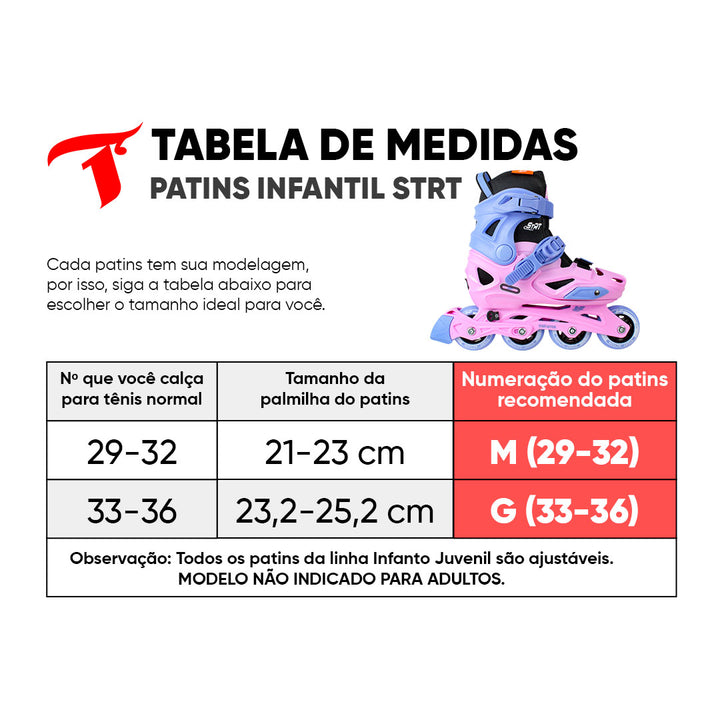 Patins Infantil STRT Rosa - 68/70mm ou 70/72mm ABEC-5