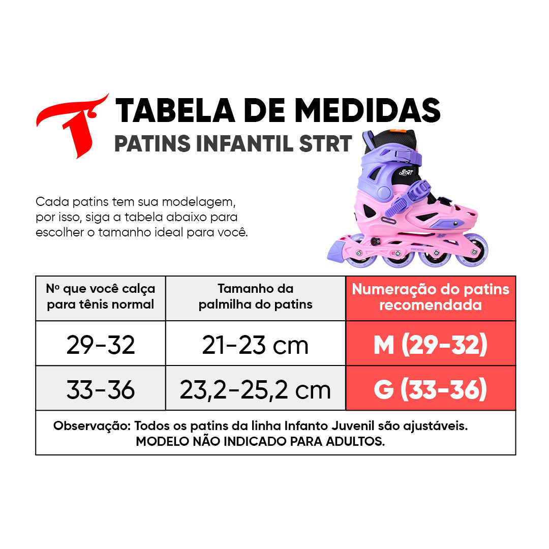 Patins Infantil STRT Rosa - 62/64mm ou 68/70mm ABEC-5