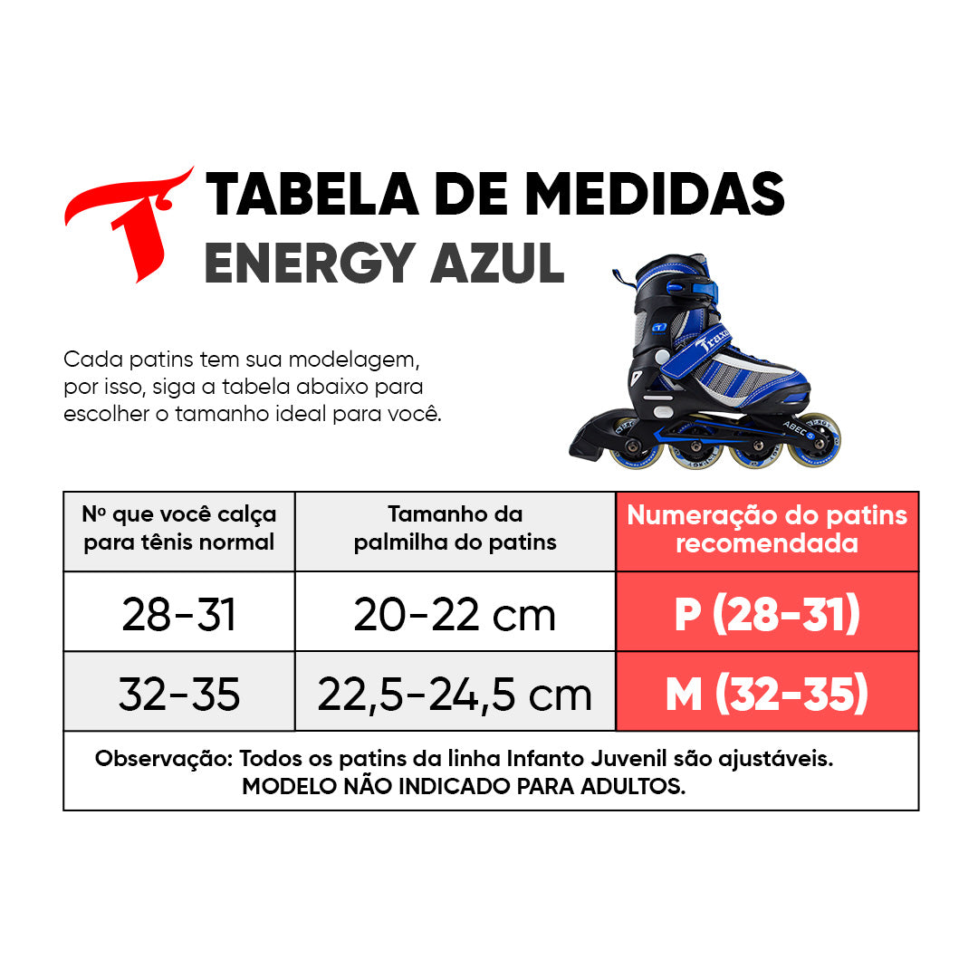 Patins Infantil Energy Azul - 64mm ou 72mm ABEC-5