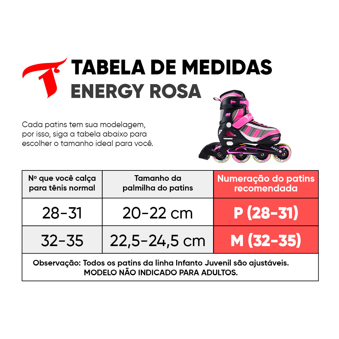 Patins Infantil Energy Rosa - 64mm ou 72mm ABEC-5