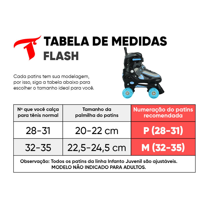 Patins Infantil Flash Azul com Rodas de Led - 58mm/85A