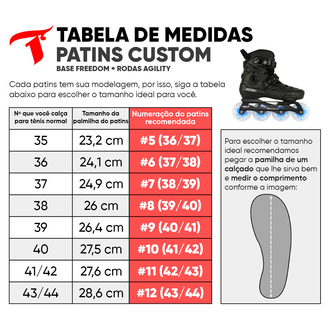Patins Custom + Base Freedom + Rodas Agility 80mm