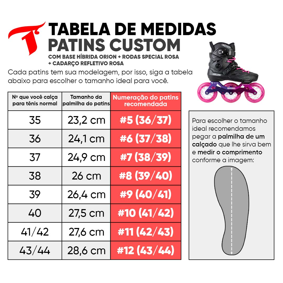 Patins Custom + Base Híbrida Orion + Rodas LED Pink 110mm