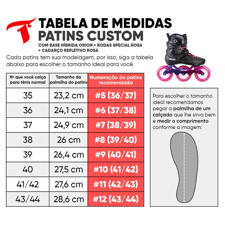 Patins Custom + Base Híbrida Orion + Rodas LED Pink 110mm